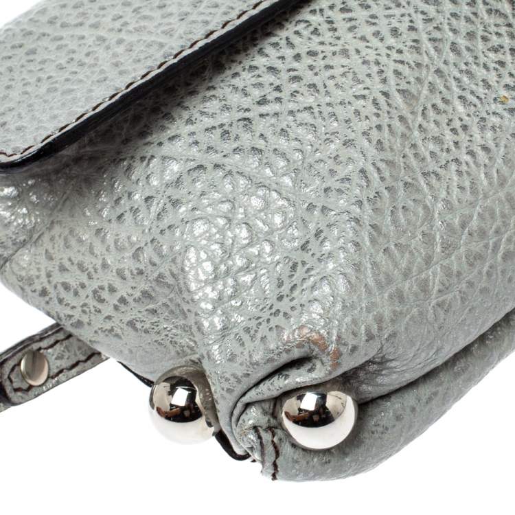 Pre Owned Roberto Cavalli Silver Grained Leather Metal Flap Clutch