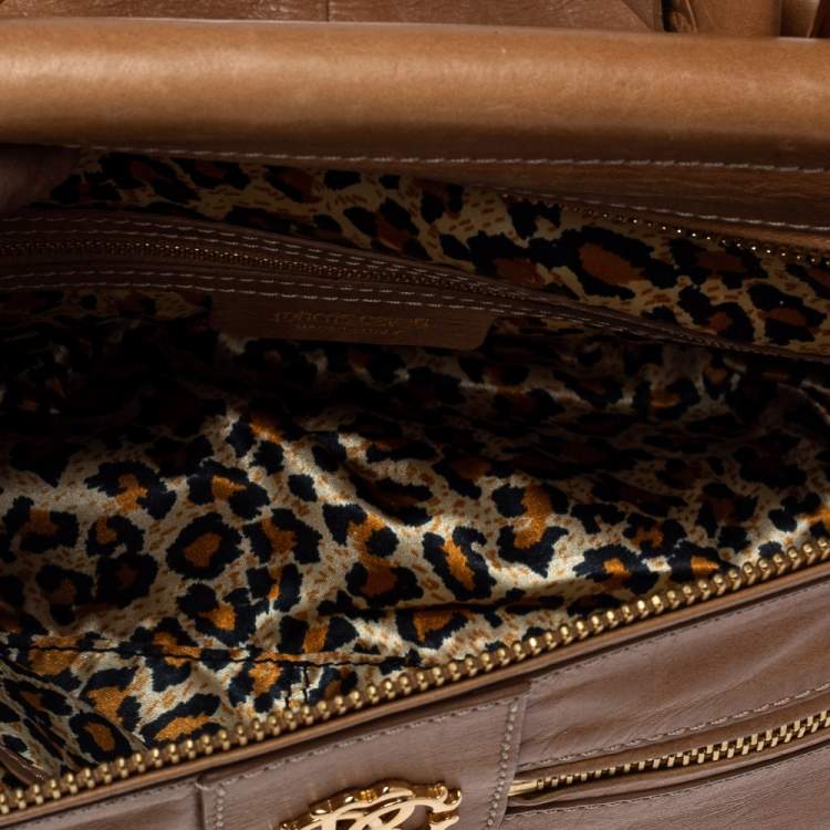 Pre Owned Roberto Cavalli Tan Leather Multiple Pocket Top Handle Bag