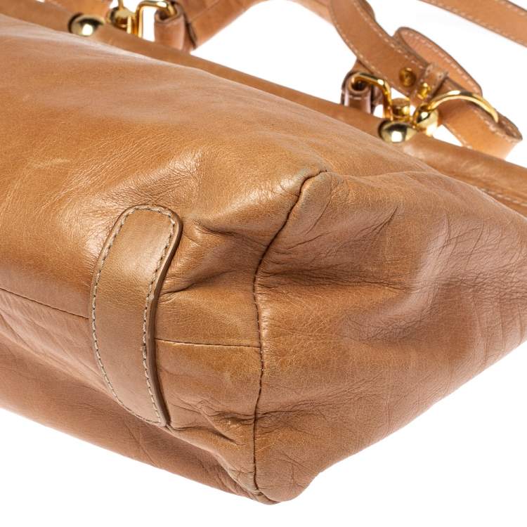 Pre Owned Roberto Cavalli Tan Leather Multiple Pocket Top Handle Bag