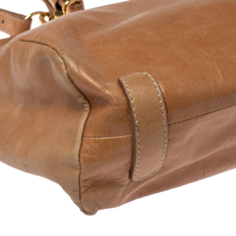 Pre Owned Roberto Cavalli Tan Leather Multiple Pocket Top Handle Bag
