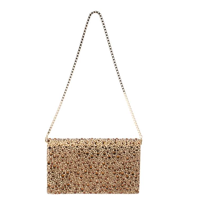 Pre Owned Roberto Cavalli Beige Suede Crystal Embellished Chain Clutch