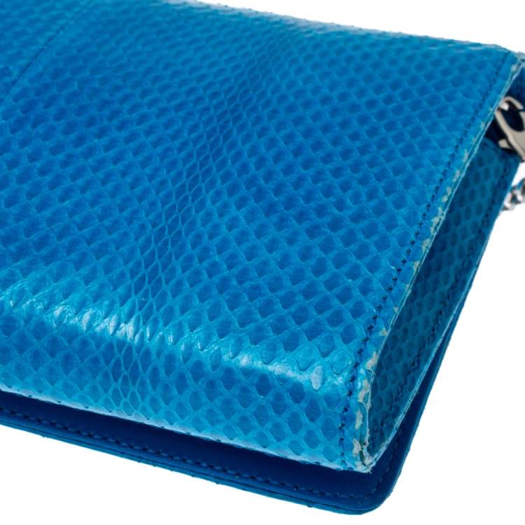 Pre Owned Roberto Cavalli Blue Snakeskin Flap Chain Clutch