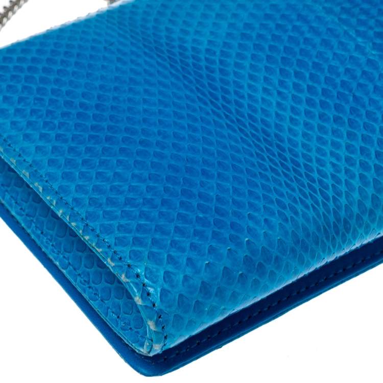 Pre Owned Roberto Cavalli Blue Snakeskin Flap Chain Clutch