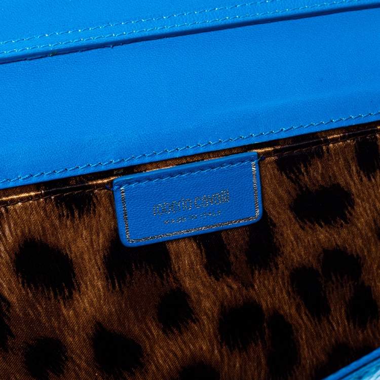 Pre Owned Roberto Cavalli Blue Snakeskin Flap Chain Clutch