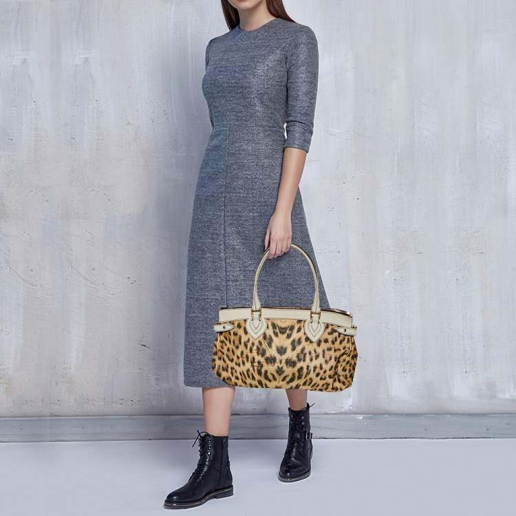 Pre Owned Roberto Cavalli Multicolor Printed Straw and Leather Zip Tote