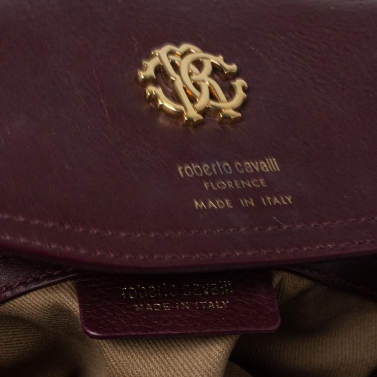 Pre Owned Roberto Cavalli Burgundy Leather Chain Shoulder Bag