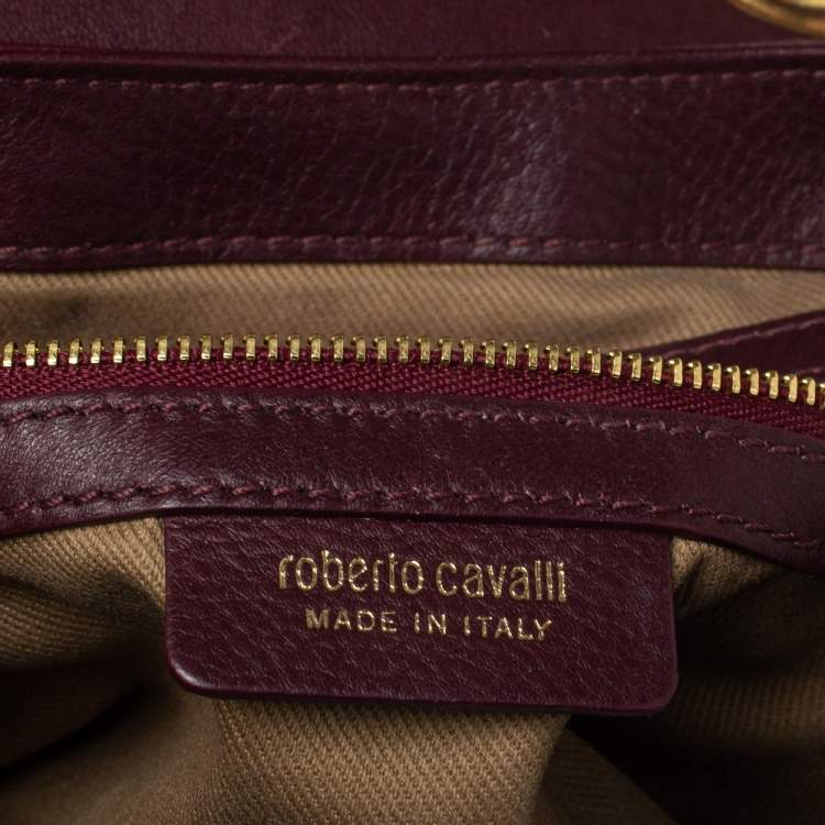 Pre Owned Roberto Cavalli Burgundy Leather Chain Shoulder Bag