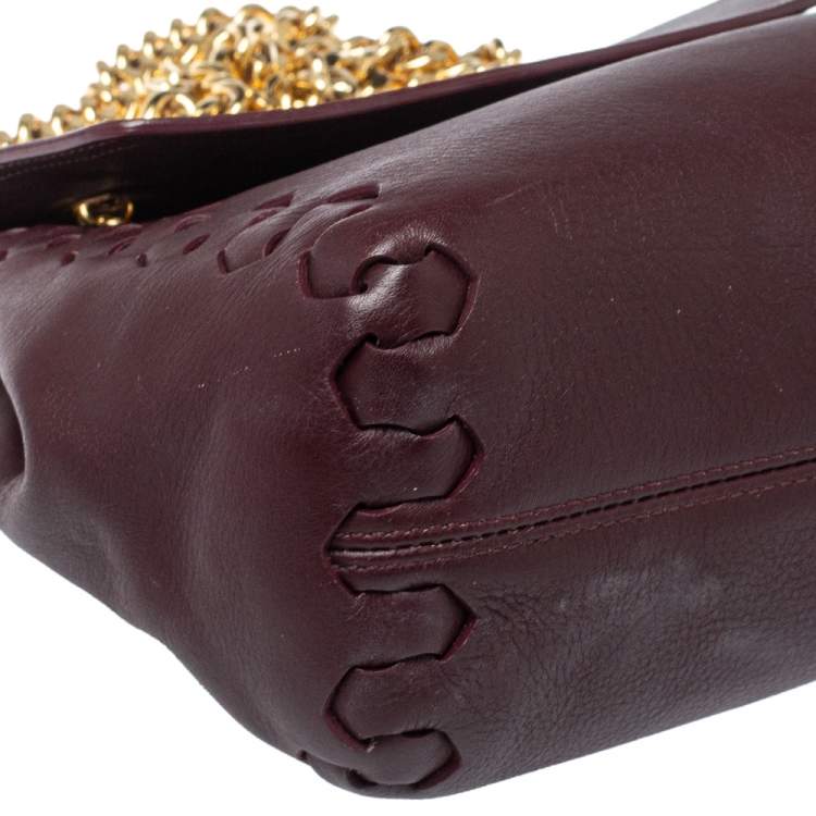 Pre Owned Roberto Cavalli Burgundy Leather Chain Shoulder Bag