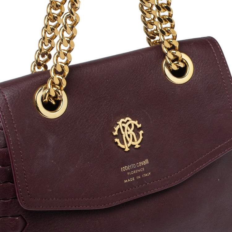 Pre Owned Roberto Cavalli Burgundy Leather Chain Shoulder Bag