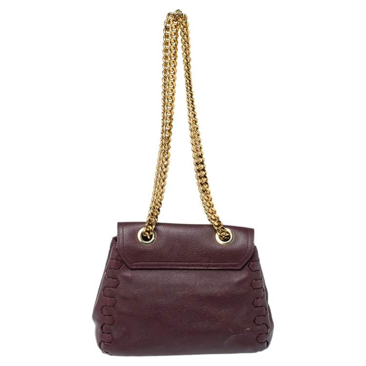 Pre Owned Roberto Cavalli Burgundy Leather Chain Shoulder Bag