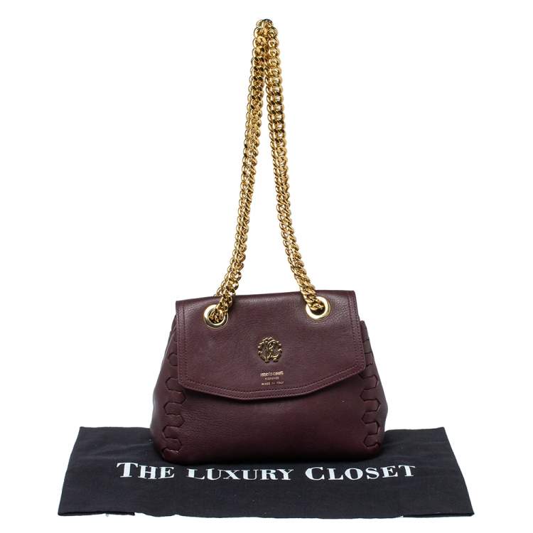 Pre Owned Roberto Cavalli Burgundy Leather Chain Shoulder Bag