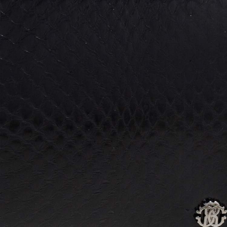 Pre Owned Roberto Cavalli Black Snakeskin Zip Around Wallet