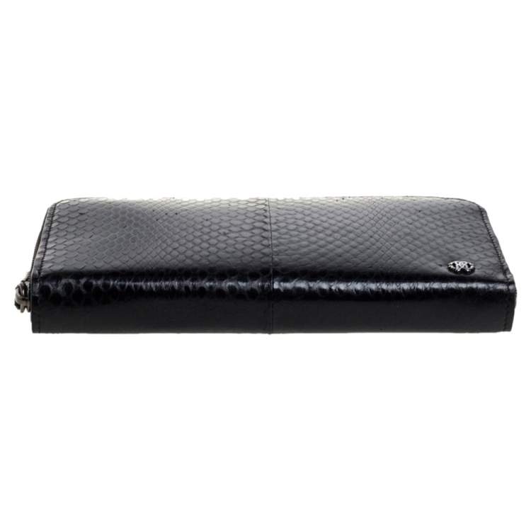 Pre Owned Roberto Cavalli Black Snakeskin Zip Around Wallet