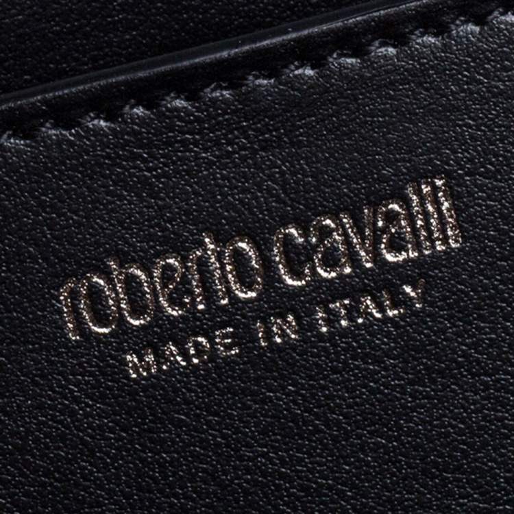 Pre Owned Roberto Cavalli Black Snakeskin Zip Around Wallet