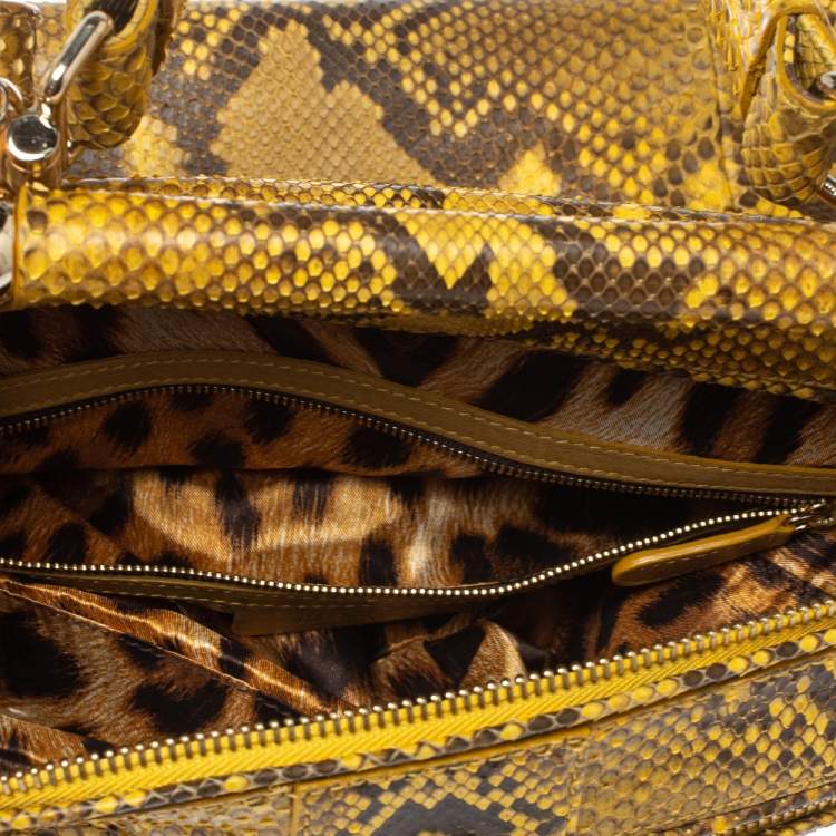 Pre Owned Roberto Cavalli Yellow Python Doctor Diva Top Handle Bag