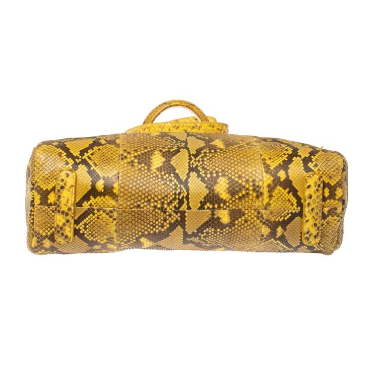 Pre Owned Roberto Cavalli Yellow Python Doctor Diva Top Handle Bag