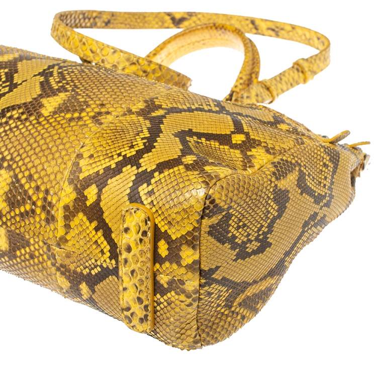 Pre Owned Roberto Cavalli Yellow Python Doctor Diva Top Handle Bag