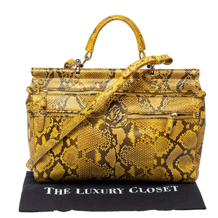 Pre Owned Roberto Cavalli Yellow Python Doctor Diva Top Handle Bag