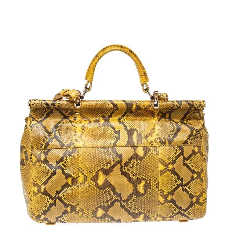 Pre Owned Roberto Cavalli Yellow Python Doctor Diva Top Handle Bag