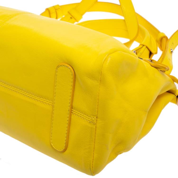 Pre Owned Roberto Cavalli Yellow Leather Mini Diva Crossbody Bag