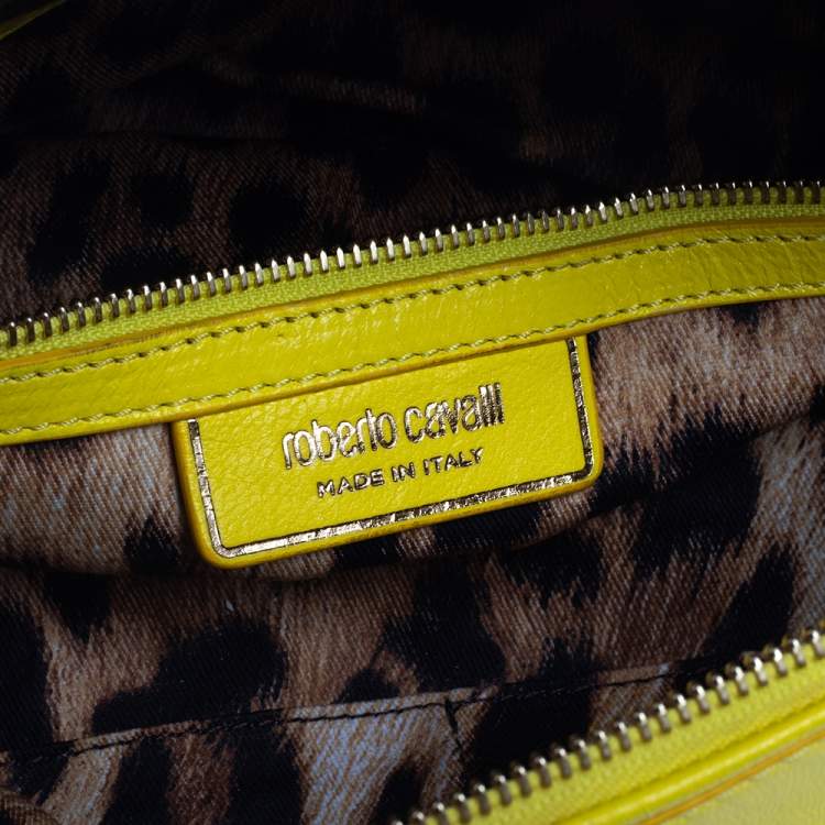 Pre Owned Roberto Cavalli Yellow Leather Mini Diva Crossbody Bag