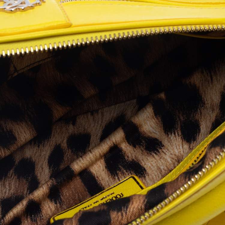Pre Owned Roberto Cavalli Yellow Leather Mini Diva Crossbody Bag