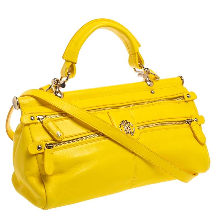 Pre Owned Roberto Cavalli Yellow Leather Mini Diva Crossbody Bag