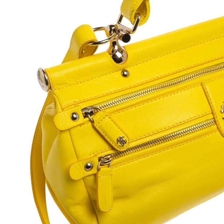 Pre Owned Roberto Cavalli Yellow Leather Mini Diva Crossbody Bag