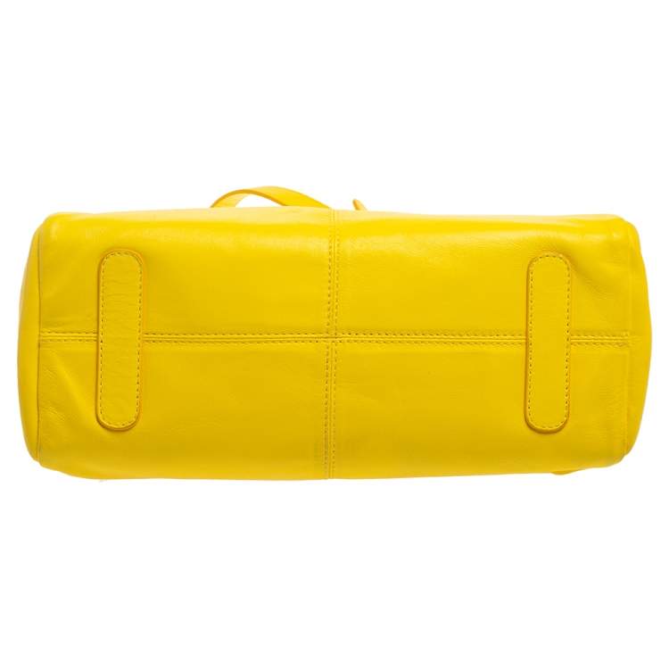 Pre Owned Roberto Cavalli Yellow Leather Mini Diva Crossbody Bag