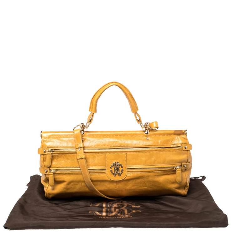 Pre Owned Roberto Cavalli Mustard Yellow Leather Mini Diva Top Handle Bag