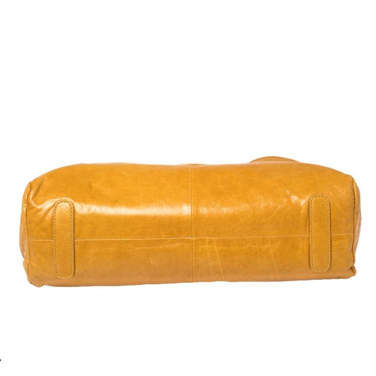 Pre Owned Roberto Cavalli Mustard Yellow Leather Mini Diva Top Handle Bag