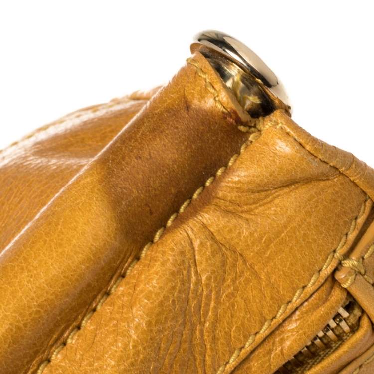 Pre Owned Roberto Cavalli Mustard Yellow Leather Mini Diva Top Handle Bag