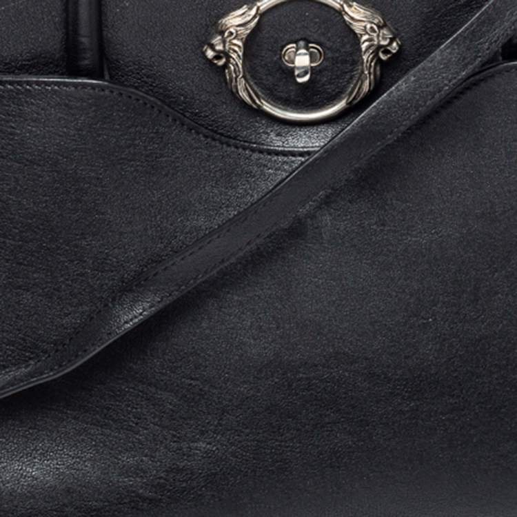 مملوكة مسبقًا Roberto Cavalli Black/Beige Leather And Suede Lion Head Lock Tote   