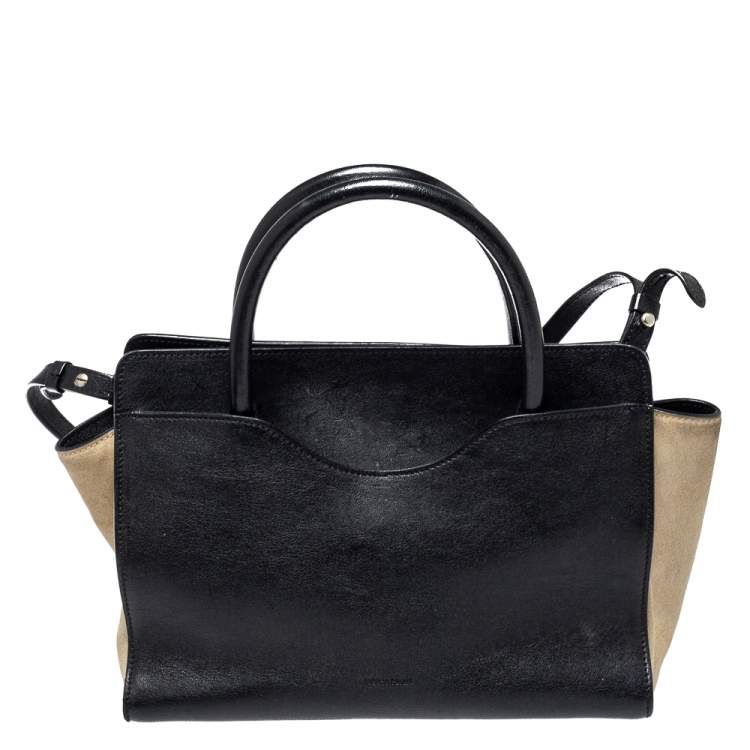 مملوكة مسبقًا Roberto Cavalli Black/Beige Leather And Suede Lion Head Lock Tote   
