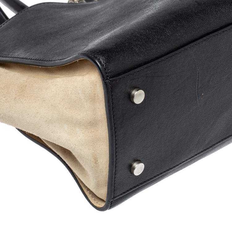 مملوكة مسبقًا Roberto Cavalli Black/Beige Leather And Suede Lion Head Lock Tote   