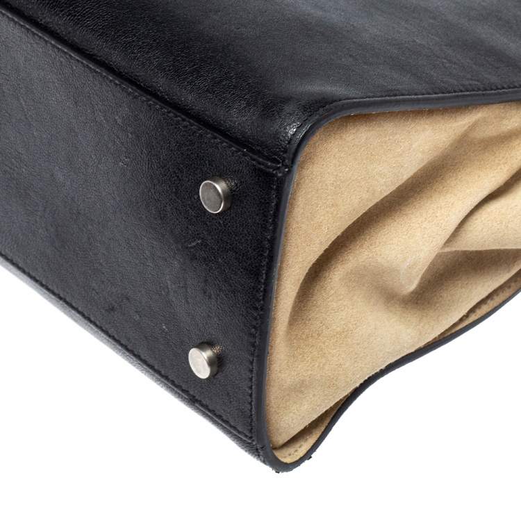مملوكة مسبقًا Roberto Cavalli Black/Beige Leather And Suede Lion Head Lock Tote   