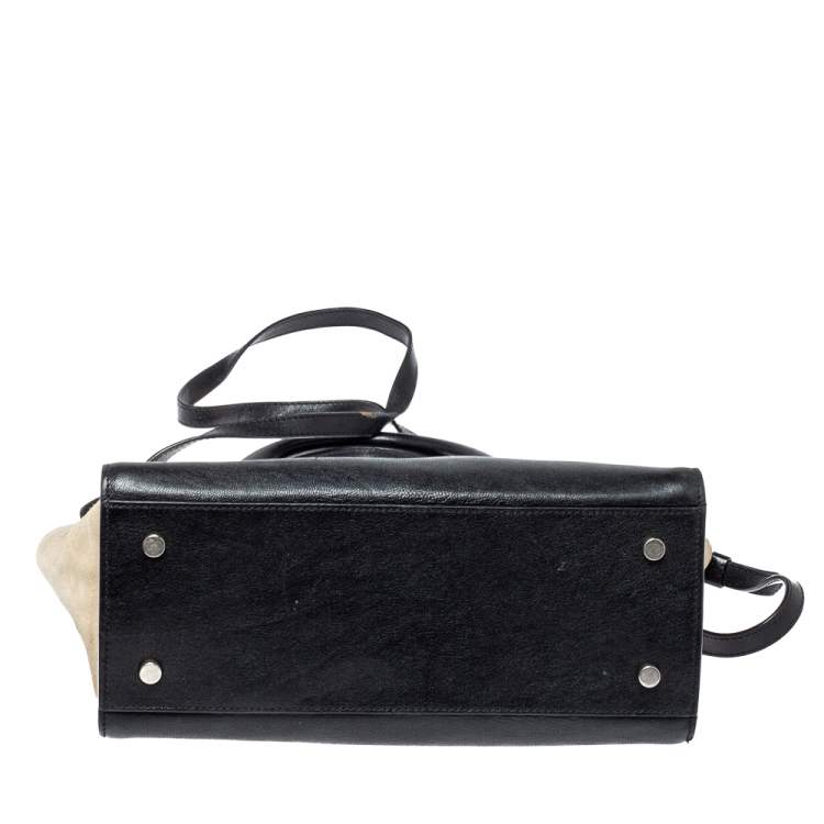 مملوكة مسبقًا Roberto Cavalli Black/Beige Leather And Suede Lion Head Lock Tote   