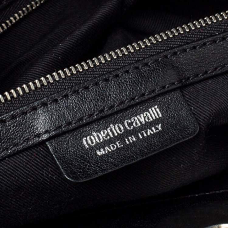 مملوكة مسبقًا Roberto Cavalli Black/Beige Leather And Suede Lion Head Lock Tote   