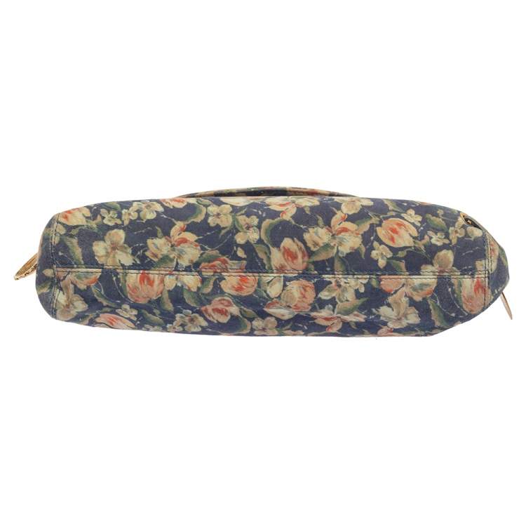 Pre Owned Roberto Cavalli Multicolor Floral Print Suede Turnlock Flap Shoulder Bag