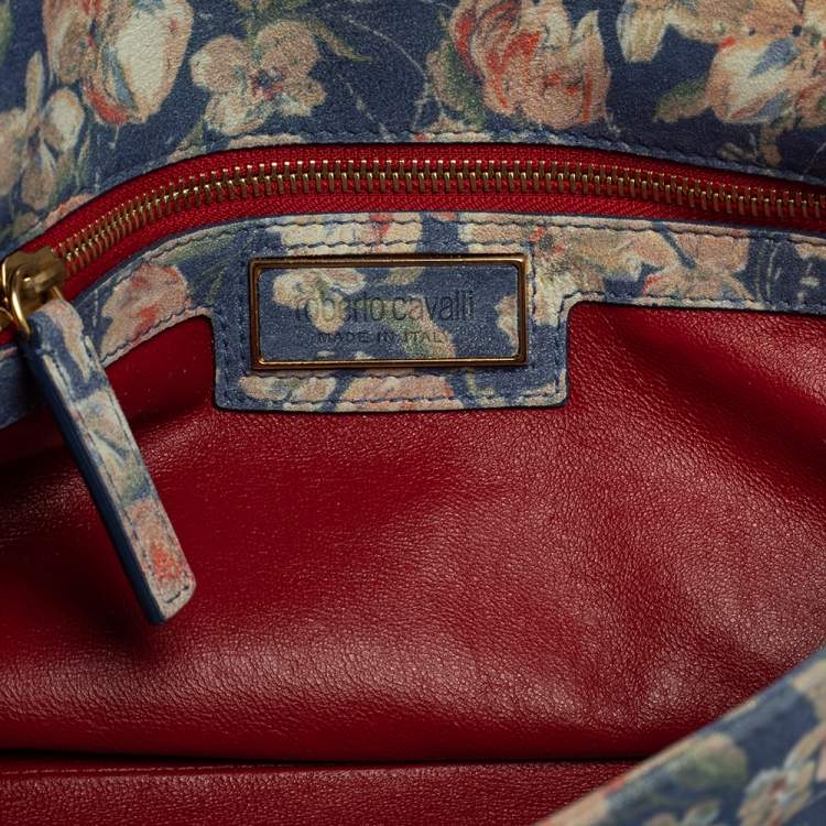 Pre Owned Roberto Cavalli Multicolor Floral Print Suede Turnlock Flap Shoulder Bag