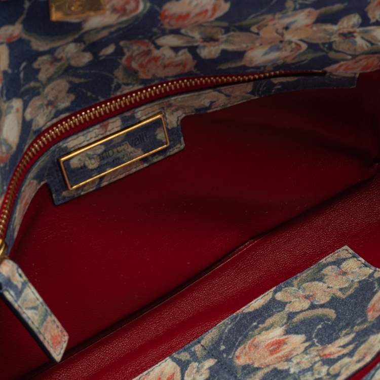 Pre Owned Roberto Cavalli Multicolor Floral Print Suede Turnlock Flap Shoulder Bag