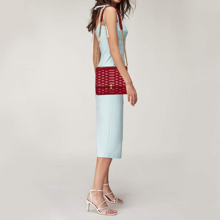 Pre Owned Roberto Cavalli Red Quilted Leather Flap Shoulder Bag