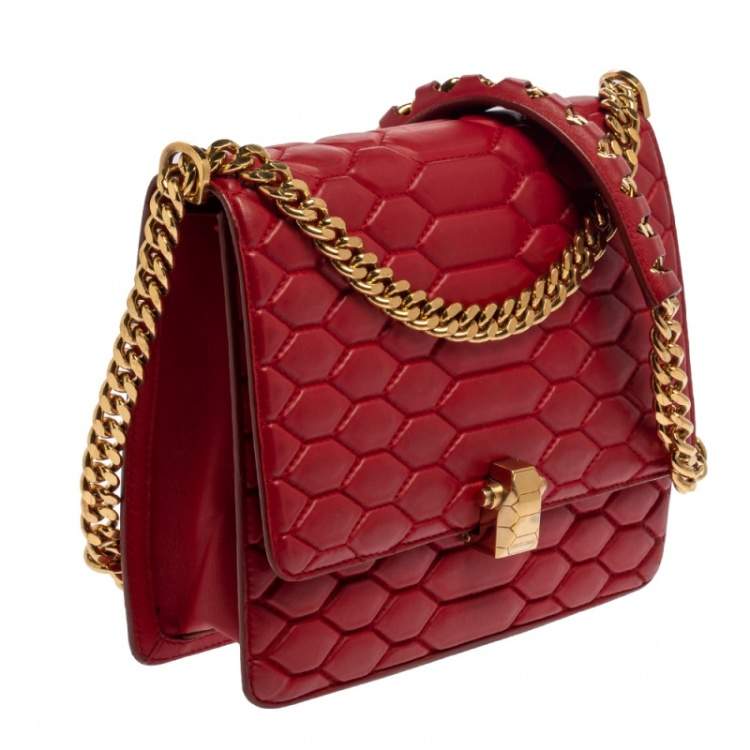 Pre Owned Roberto Cavalli Red Quilted Leather Flap Shoulder Bag