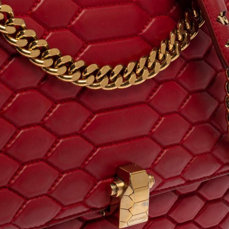 Pre Owned Roberto Cavalli Red Quilted Leather Flap Shoulder Bag