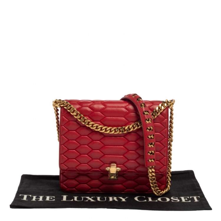 Pre Owned Roberto Cavalli Red Quilted Leather Flap Shoulder Bag