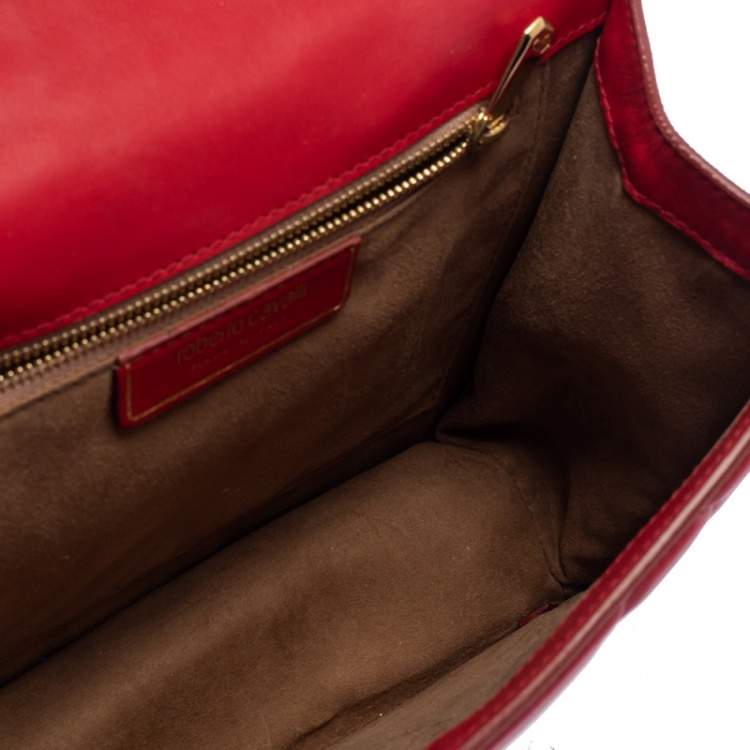 Pre Owned Roberto Cavalli Red Quilted Leather Flap Shoulder Bag