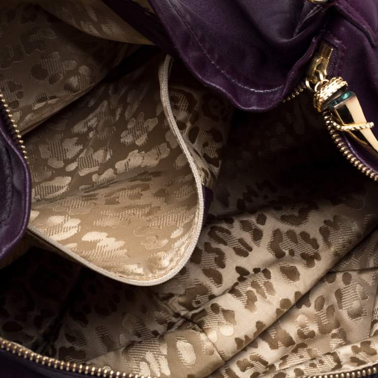 Pre Owned Roberto Cavalli Purple Leather Studded Fringe Hobo