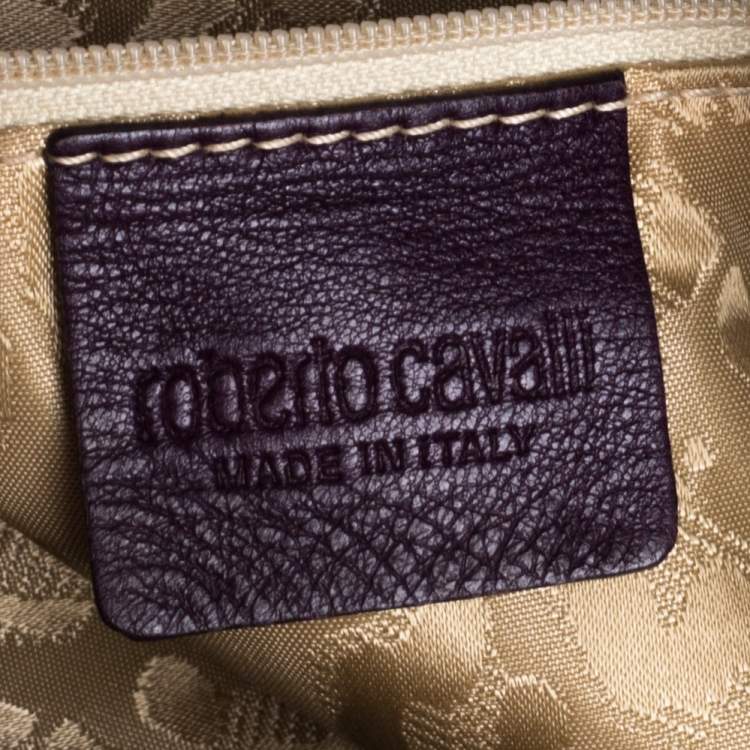 Pre Owned Roberto Cavalli Purple Leather Studded Fringe Hobo