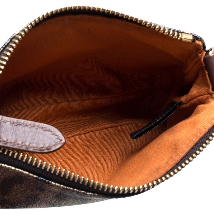 Pre Owned Roberto Cavalli Brown/Gold Leopard Print Coated Canvas and Leather Pochette