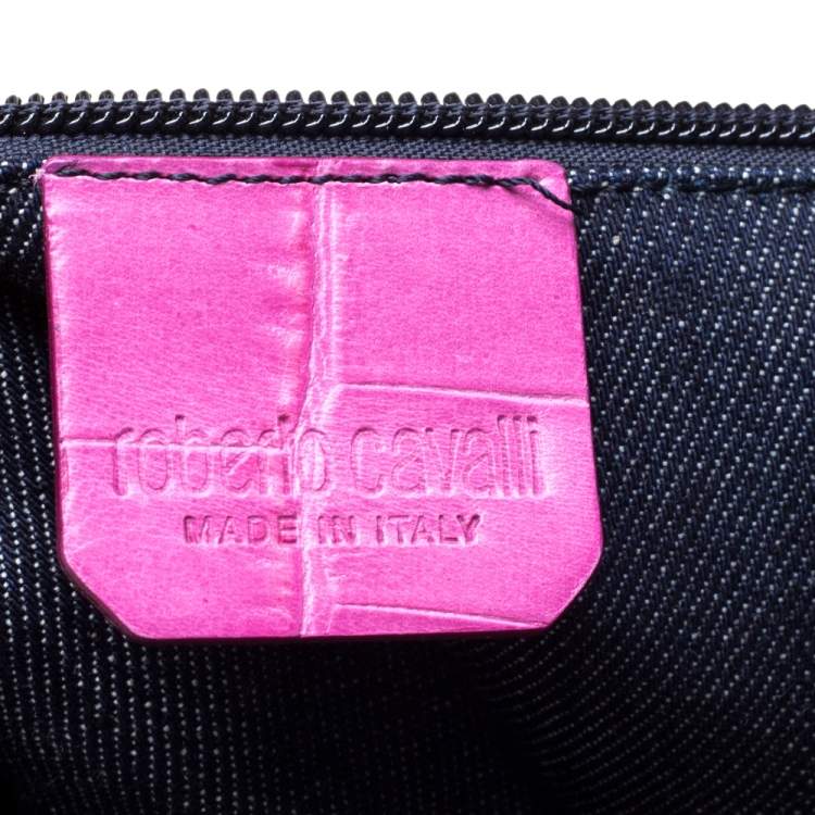 Pre Owned Roberto Cavalli Pink Croc Embossed Leather Shopper Tote